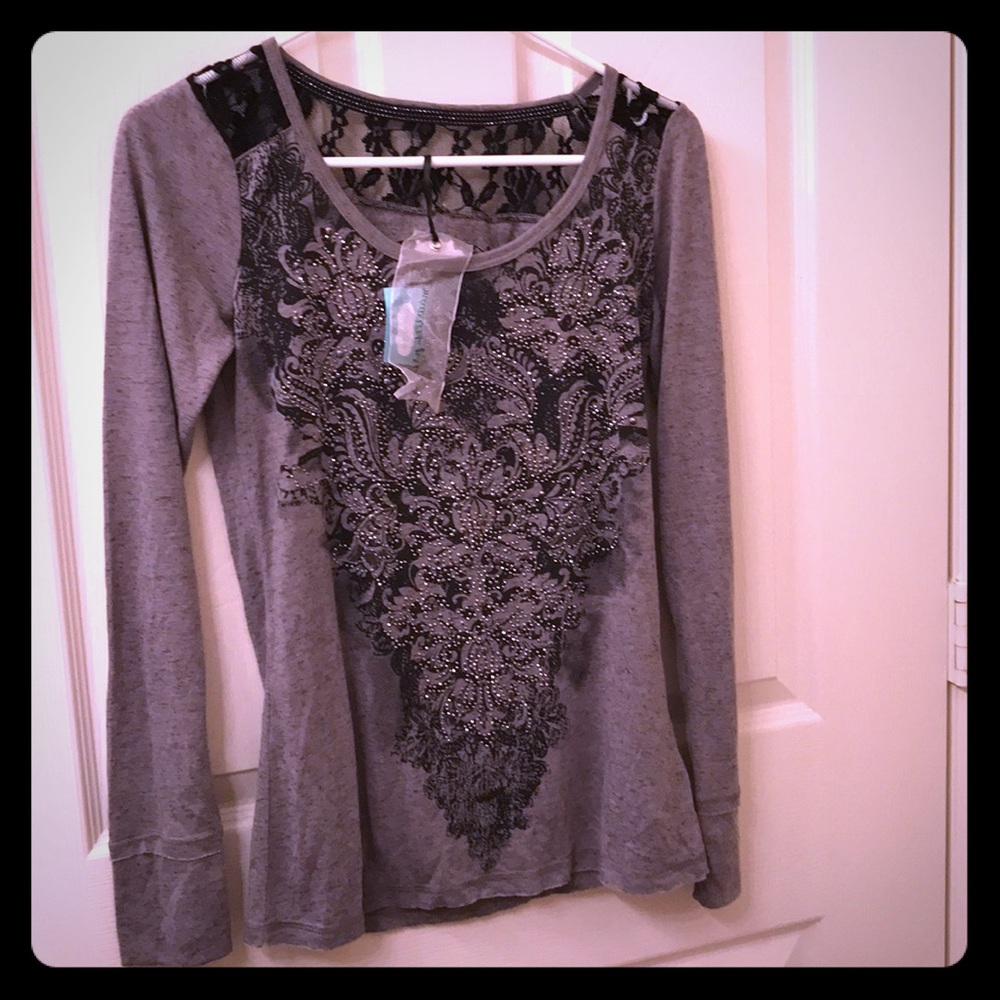 Long sleeve bejeweled tee